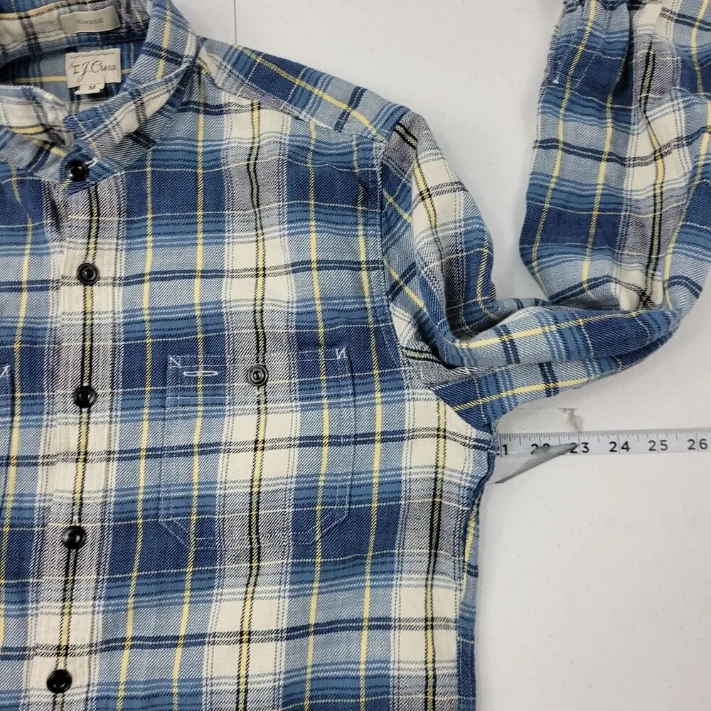 J.Crew mens flannel long sleeve‎ button down shirt plaid blue M 1933